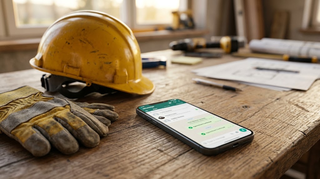 Dakdekker planning en WhatsApp op een werkbureau