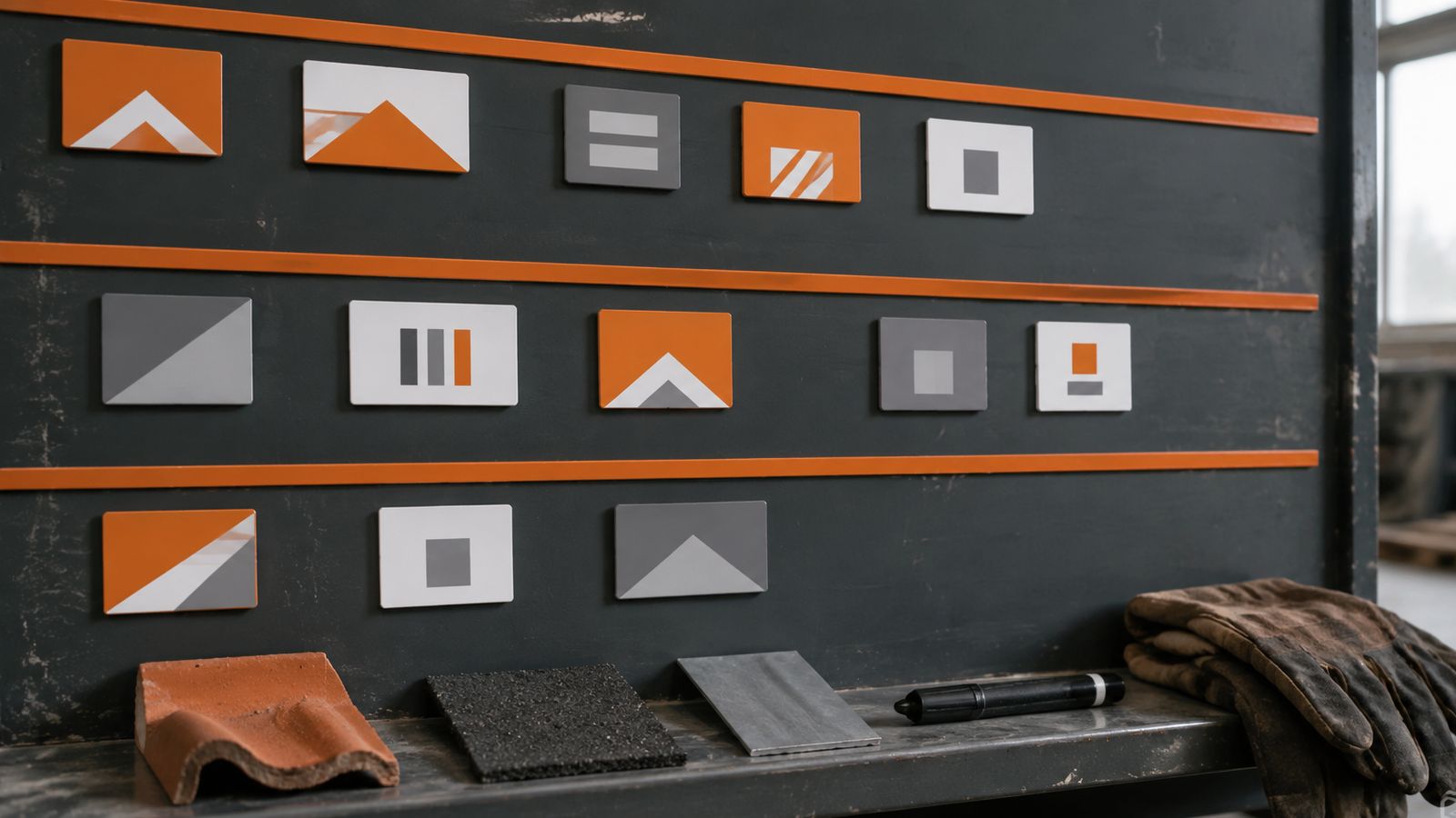 Werkverdeling voor dakdekkers op een planbord met dak-types en ploegen