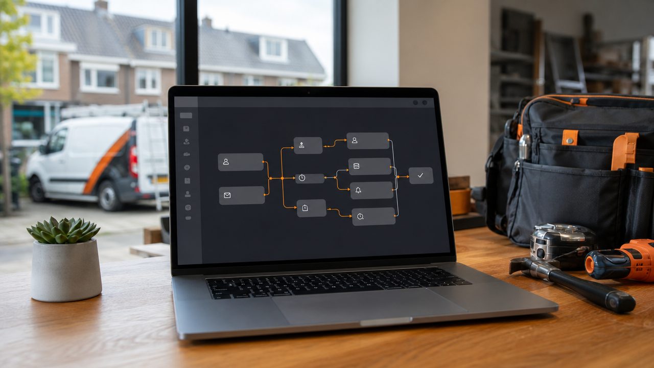 Workflow-builder canvas voor dakdekkers