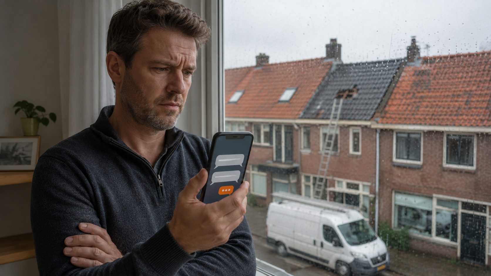 AI chatbot voor dakdekkers — homeowner stelt vraag via chat