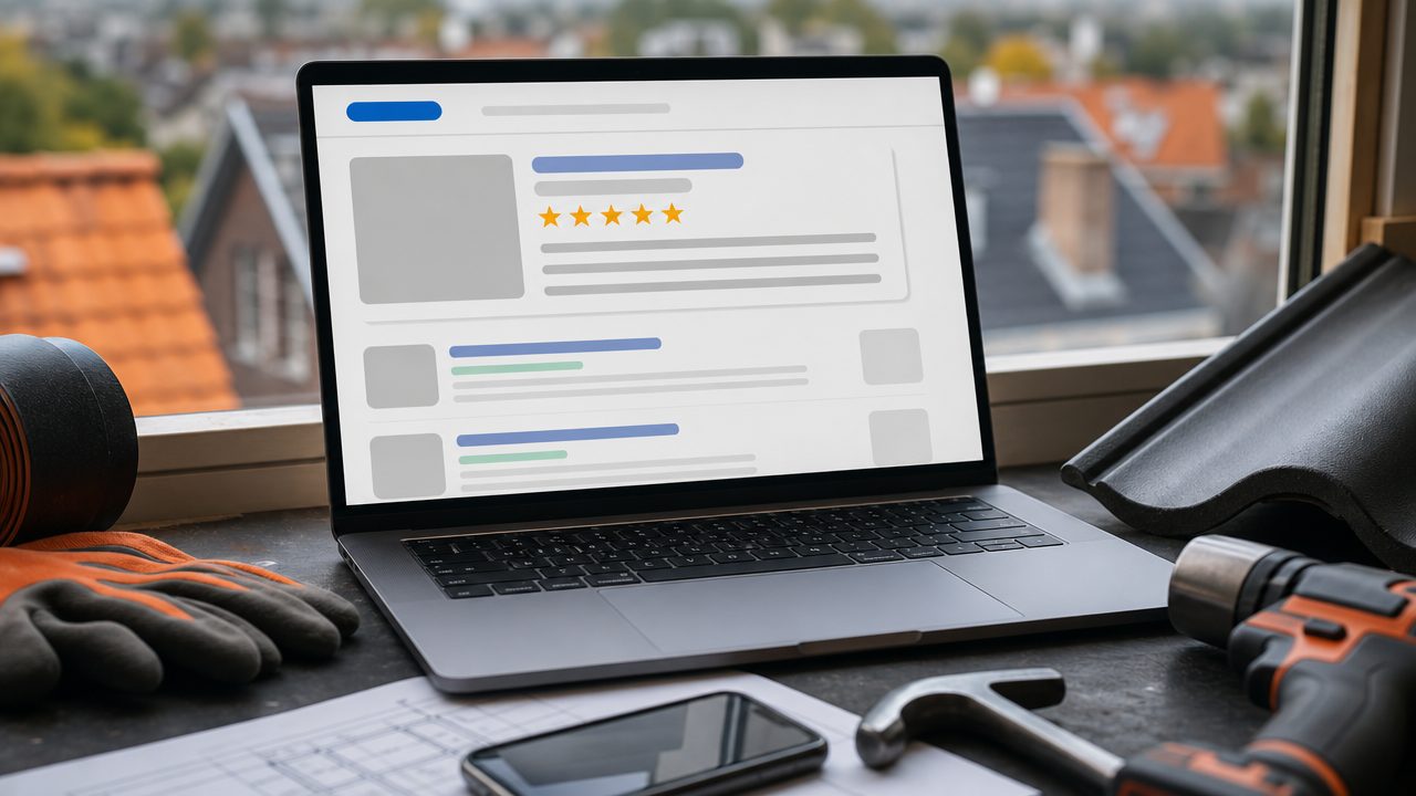Google Maps search result met 5-sterren rating voor dakdekkers