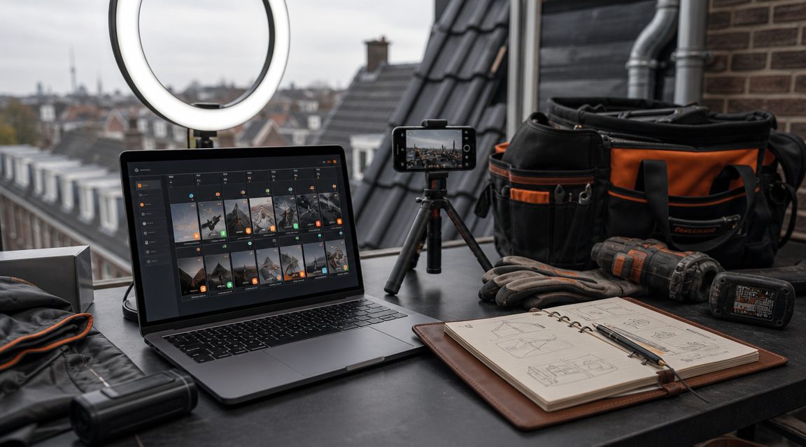 Content planner met ring-light setup